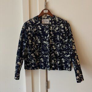 vintage cropped blue floral indigo jacket